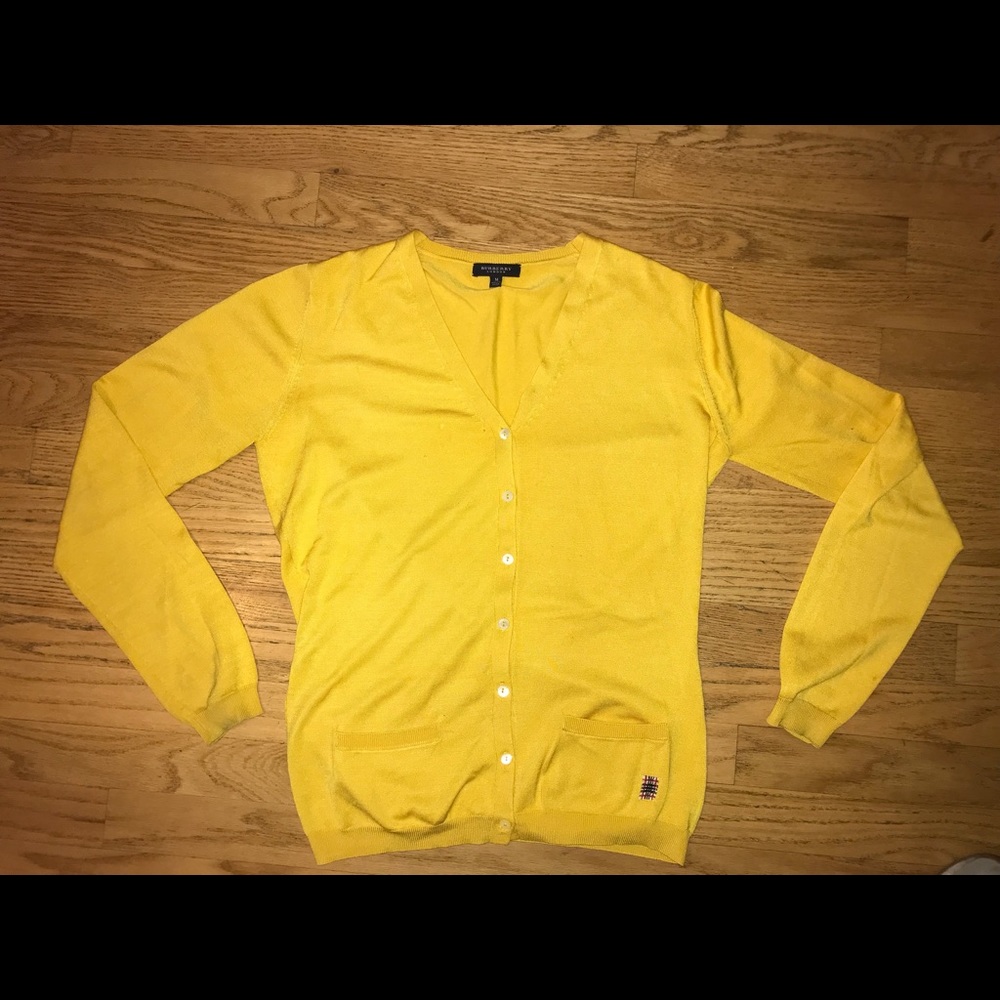 Used Marigold Yellow Burberry V-Neck Lightweight Button Down Cardigan